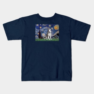 Starry Night Adapted to Include an Alaskan Malamute Kids T-Shirt